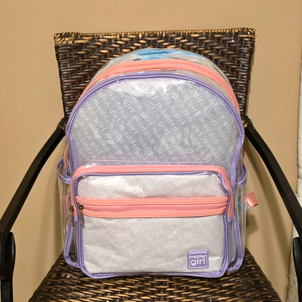 BACK 2 SCHOOL DEAL! Madden Girl Pastel Clear Backpack w/Pencil Pouch! **NWT**
